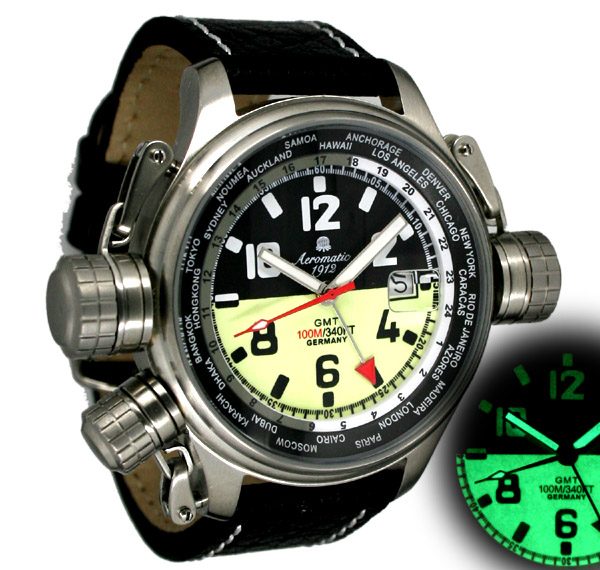 Aeromatic A1338 XXL-Pilot Defender «World-Tour» GMT (black) Watch 3
