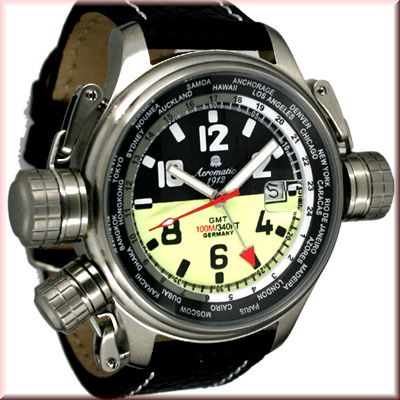 Aeromatic A1338 XXL-Pilot Defender «World-Tour» GMT (black) Watch 1