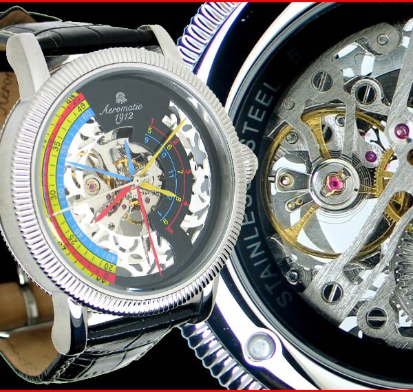 Aeromatic A1307 TRIPHASE Skeleton (Black) Watch 3